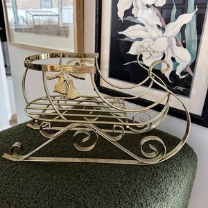 Vintage Brass Gold Tone Antique Style Christmas Sleigh Festive Holiday Decor